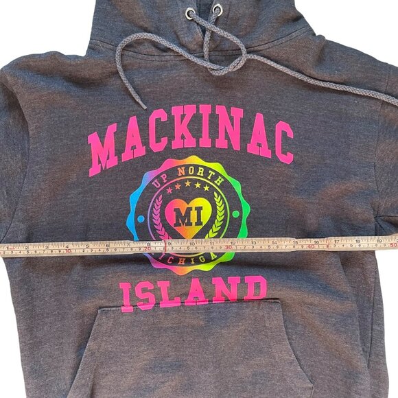 Mackinac Island Hoodie Infinity Apparel Size S Charcoal Gray With Colorful Print - Picture 3 of 9